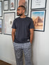 Men summer pajama set Dark Grey T-shirt + Black X White Checkered Pants